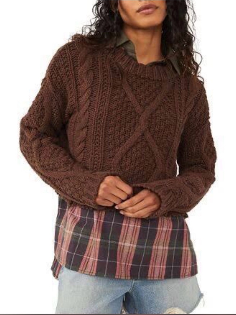 Free People Lave Cable Knit Crew Sweater